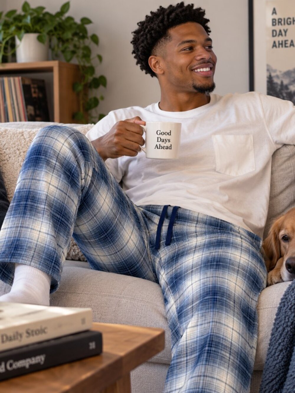 Pendleton Mens L Blue Plaid Cotton Drawstring Lounge Pajama Pants